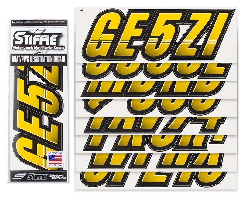 STIFFIE Techtron Yellow/Black 3" Boat & PWC Registration Decals â€¢ Numbers Letters Stickers - Image 2